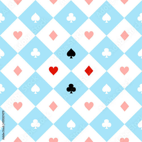 Card Suits Blue Red White Chess Board Diamond Background Vector Illustration.