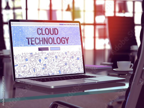 Cloud Technology in Workplace Background. 3D Illustration.