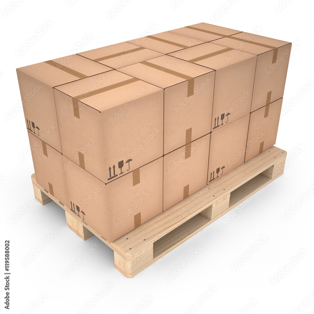 Cardboard boxes on wooden pallet (3d illustration) Cardboard boxes on wooden pallet (3d illustration)
