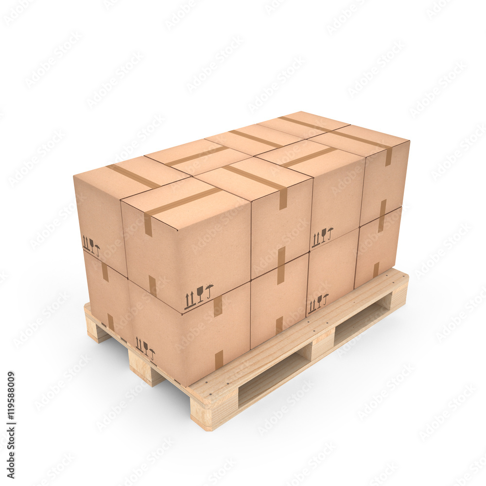 Cardboard boxes on wooden pallet (3d illustration) Cardboard boxes on wooden pallet (3d illustration)