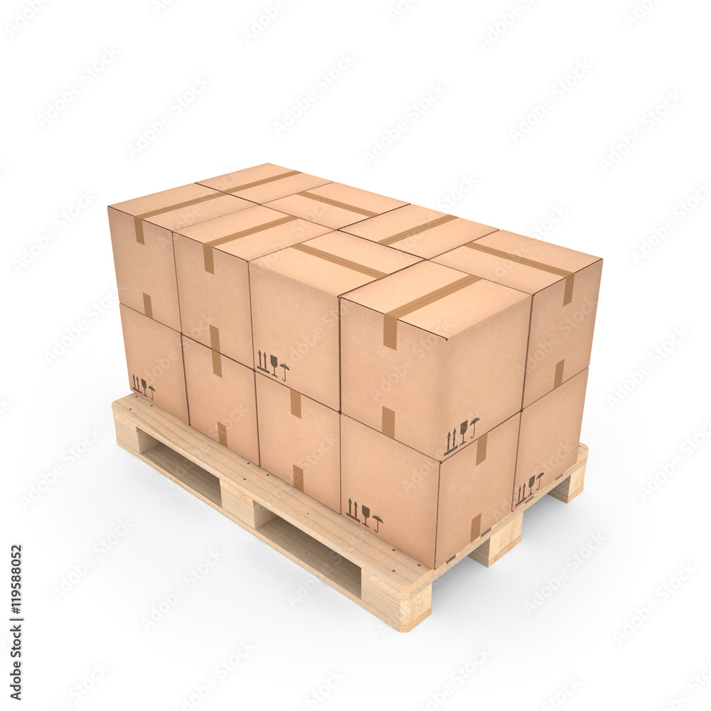 Cardboard boxes on wooden pallet (3d illustration) Cardboard boxes on wooden pallet (3d illustration)