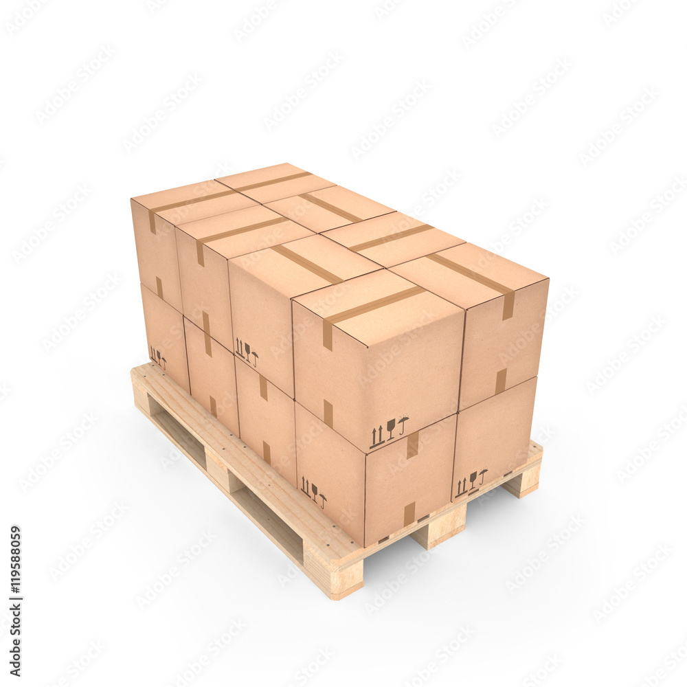Cardboard boxes on wooden pallet (3d illustration) Cardboard boxes on wooden pallet (3d illustration)