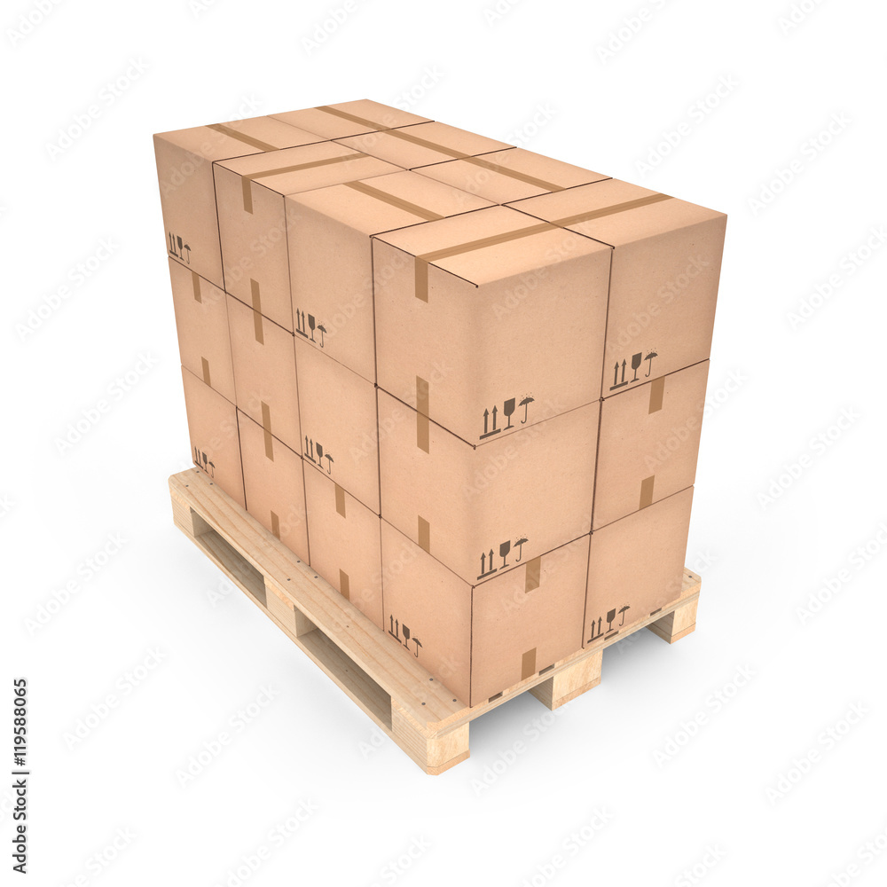 Cardboard boxes on wooden pallet (3d illustration) Cardboard boxes on wooden pallet (3d illustration)