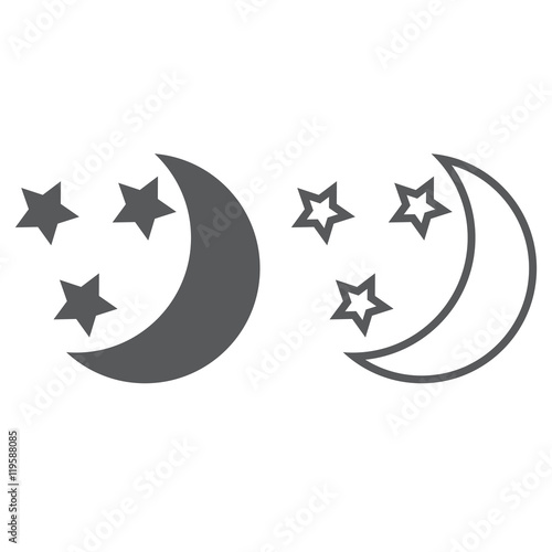 moon and stars line icon, outline and solid vector sign, linear and full pictogram isolated on white, logo illustration