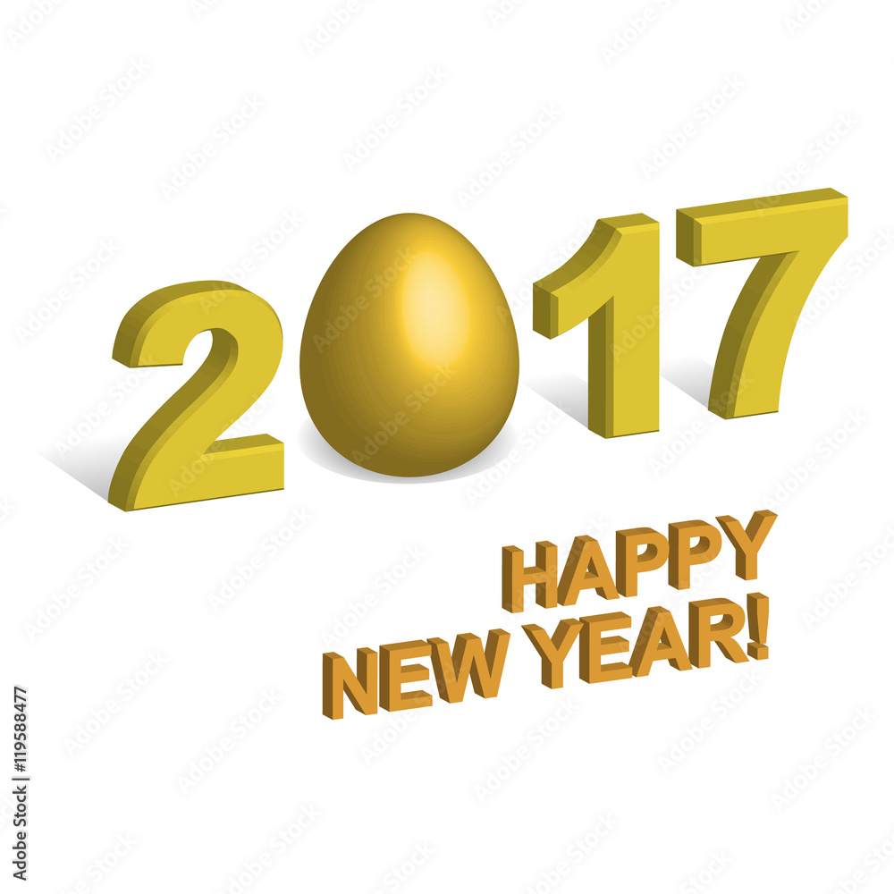 3D digits 2017 with golden egg instead of zero isolated on white 3D digits 2017 with golden egg instead of zero isolated on white