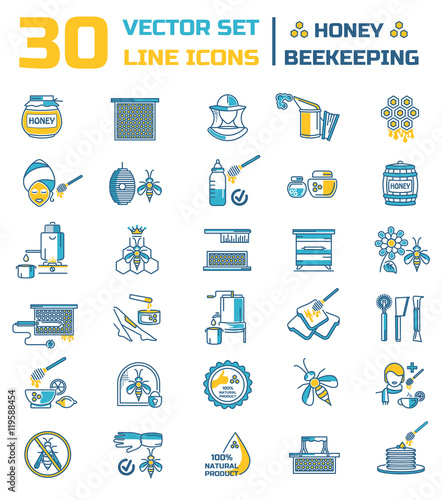Vector set of icons on a theme of honey and beekeeping