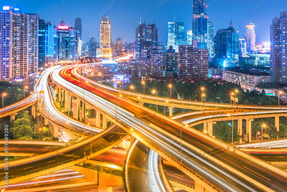Obraz premium Aerial View of Shanghai overpass at Night
