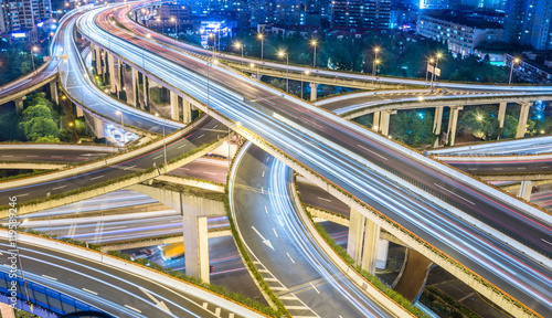 Aerial View of Shanghai overpass at Night