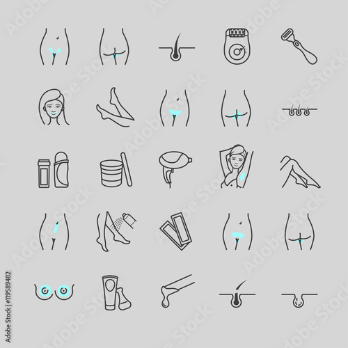 Set of thin line epilation web icon