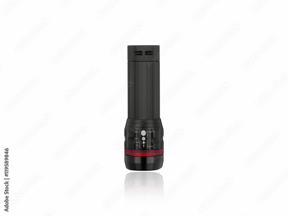 Black flashlight isolated on a white background. Black flashlight isolated on a white background.