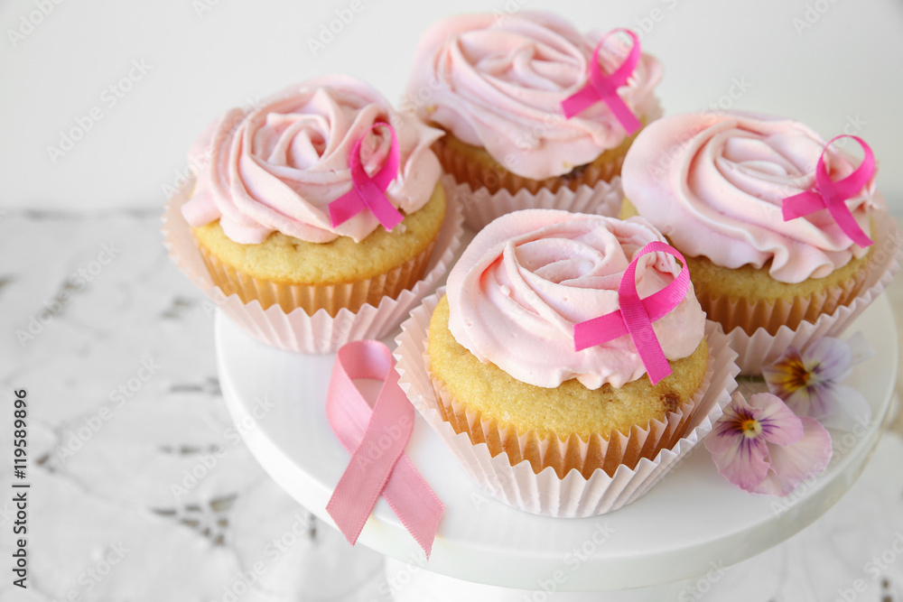 Rose flower cupcakes for pink ribbon day, Breast cancer awarenes