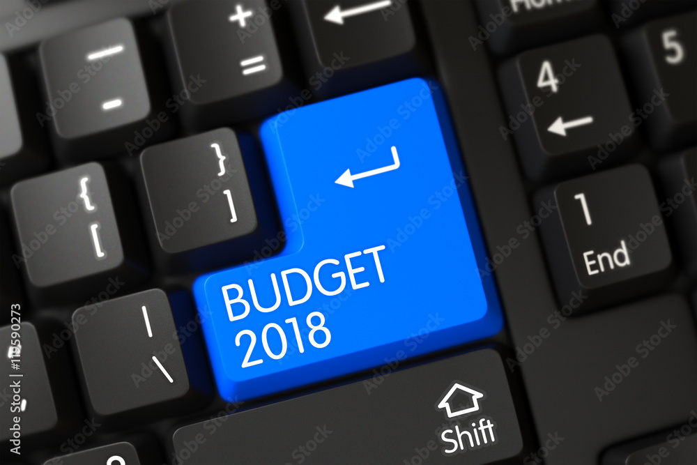 Budget 2018 CloseUp of Blue Keyboard Keypad. 3D Illustration. Budget 2018 CloseUp of Blue Keyboard Keypad. 3D Illustration.
