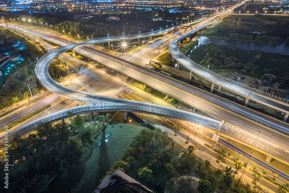 Aerial View of Shanghai overpass at Night Aerial View of Shanghai overpass at Night