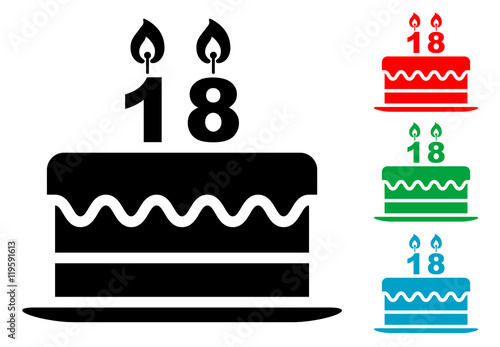 Icono plano tarta 18 cumpleaños varios colores