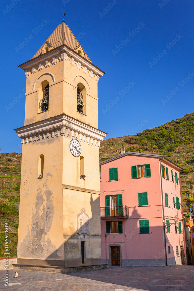 Small church in Manarola on the Ligurian Sea coast, Italy