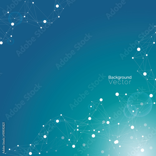 Abstract blue turquoise background with molecular pattern
