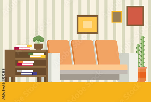 Living room interior design. Modern flat vector