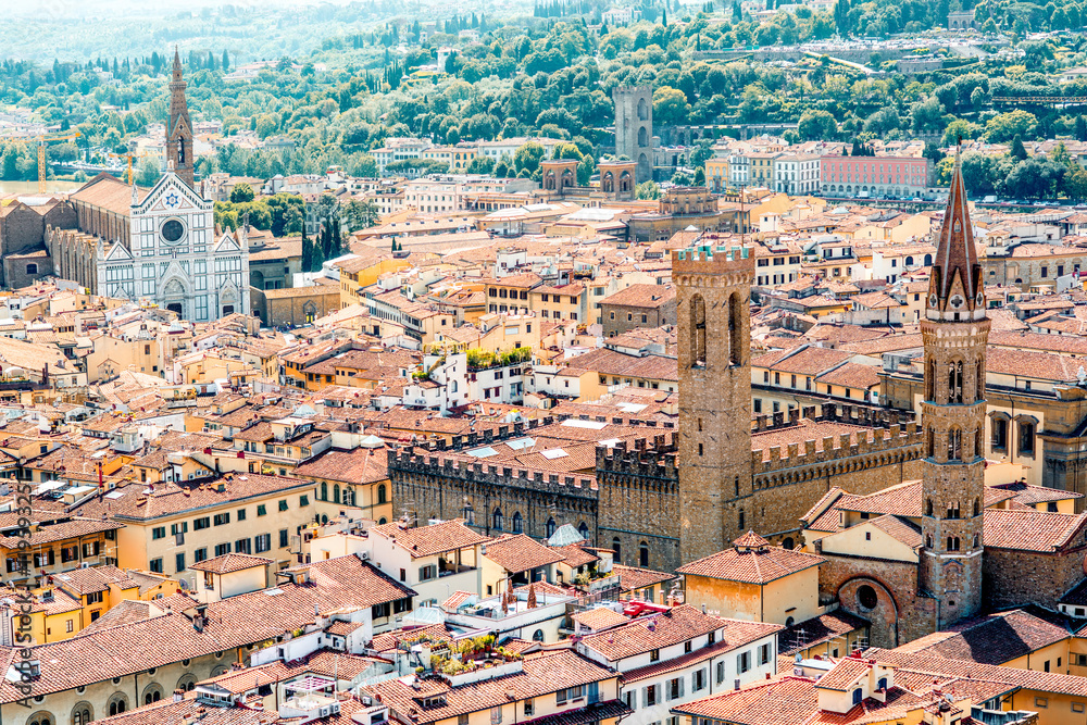 CItyscape view on the old town of Florence with Santa Croce church in Italy