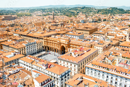 Top view on Republic square with Arcone palace in Florence photo