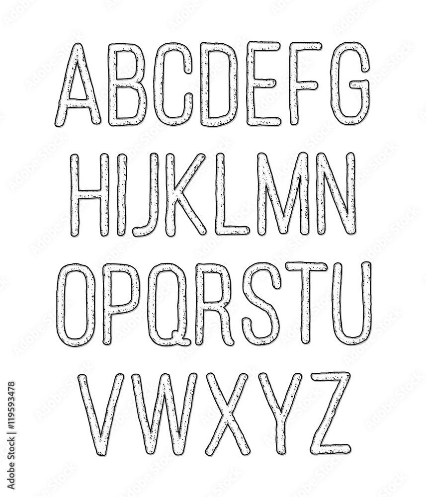 Hand drawn sketch alphabet. Vector illustration
