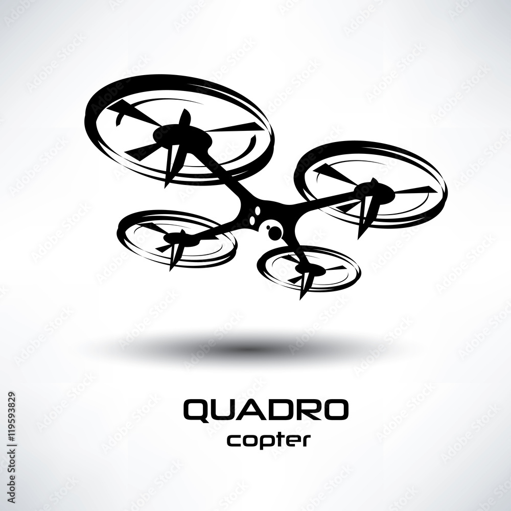 drone icon, quadrocopter stylized vector symbol - obrazy, fototapety, plakaty 