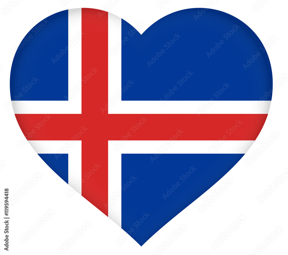 Fototapeta premium Illustration of the flag of Iceland Shaped like a heart
