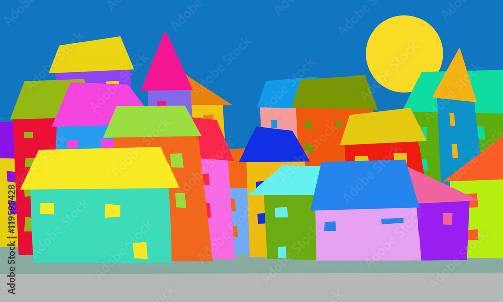 drawing with colored houses