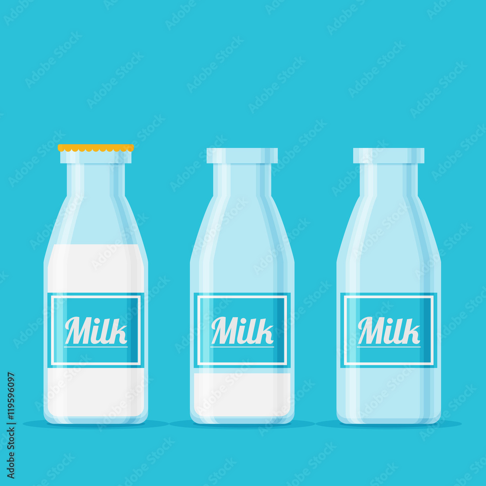 Milk bottle. Isolated bottle of milk. Vector flat cartoon Milk bottle. Isolated bottle of milk. Vector flat cartoon