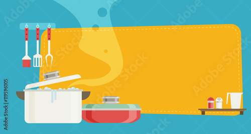 Kitchen banner. Vector illustration in flat style