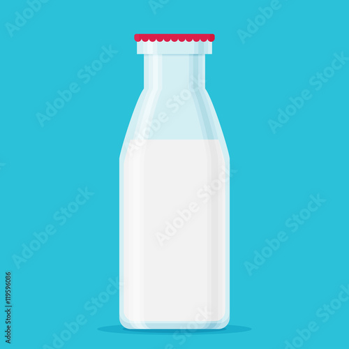 Milk bottle. Isolated bottle of milk. Vector flat cartoon 