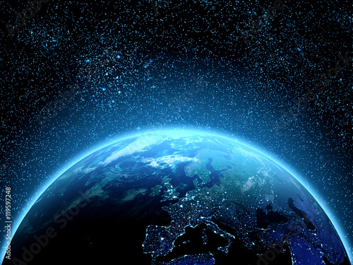 Planet earth seen from space at night time (NASA texture was used)