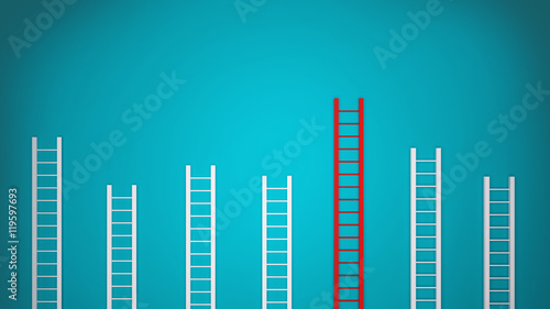 3D ladders on blue background, representing the success climb, objective development. Competition in the market