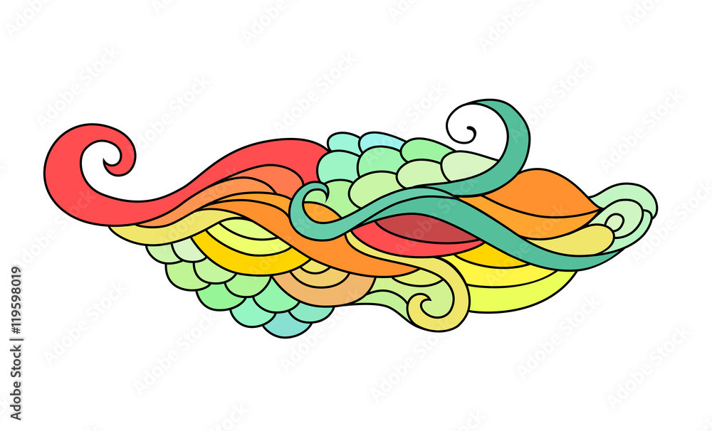 Colorful zentangle doodle sketch in red, green and yellow tones. Tattoo sketch. Ethnic tribal wavy vector illustration. Colorful zentangle doodle sketch in red, green and yellow tones. Tattoo sketch. Ethnic tribal wavy vector illustration.