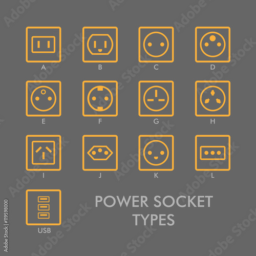 Power socket type set in orange