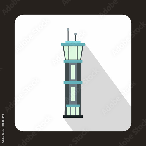 Airport control tower icon in flat style isolated with long shadow