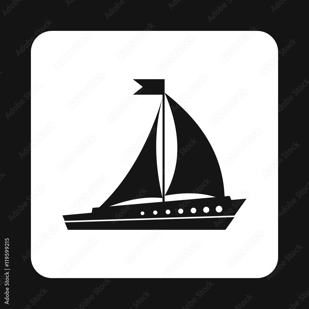 Wooden sailing boat icon in simple style isolated on white background. Sea transport symbol