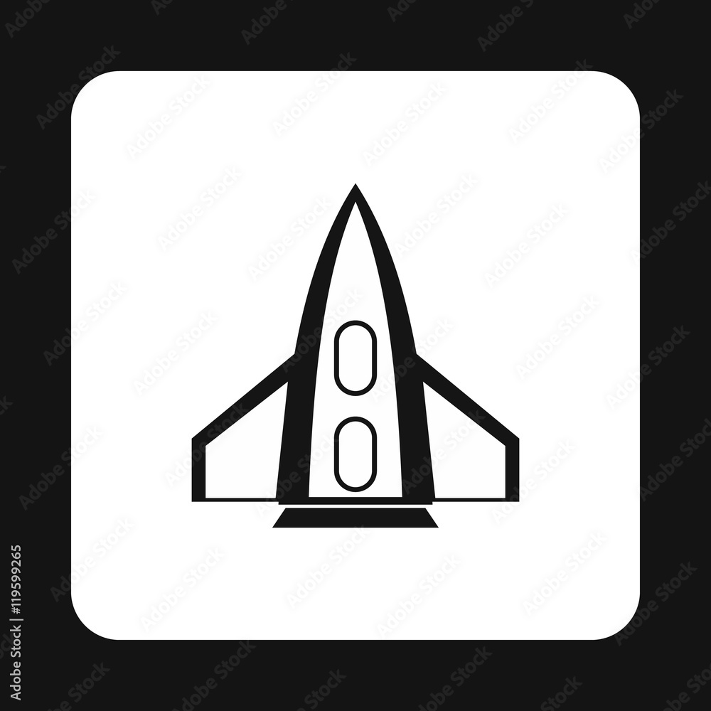 Space rocket for fly icon in simple style isolated on white background. Aircraft symbol Space rocket for fly icon in simple style isolated on white background. Aircraft symbol