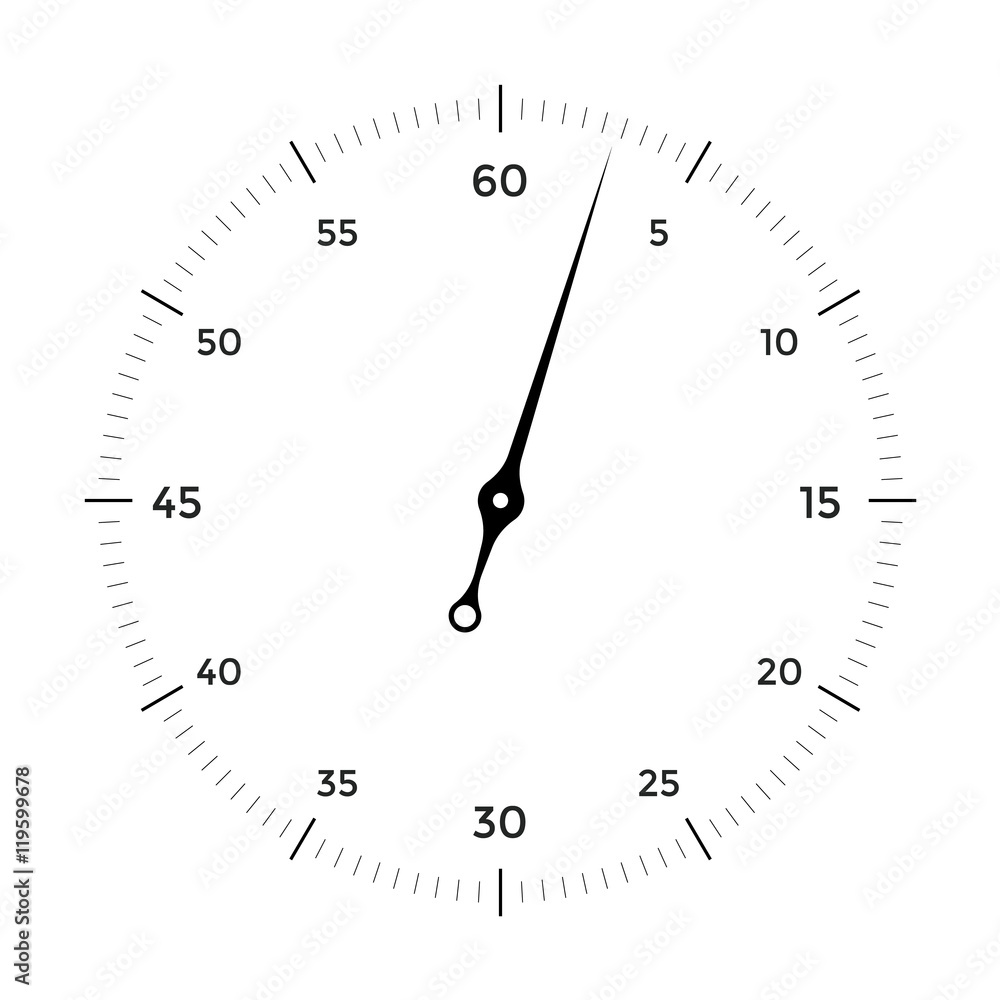 White clock face for with black and red pointer on white background White clock face for with black and red pointer on white background