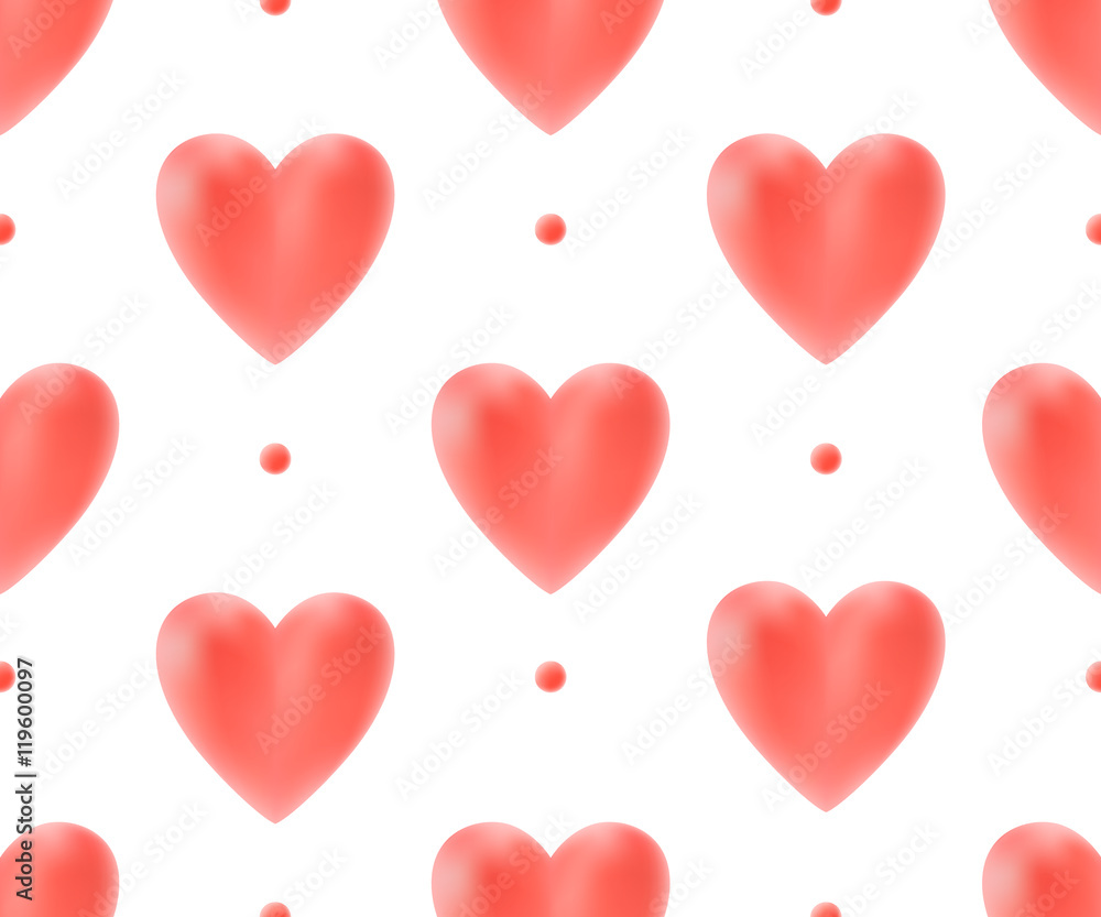Seamless pattern with red hearts on a white background. Illustration.