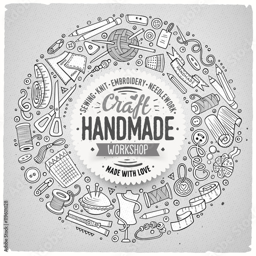 Set of Handmade cartoon doodle objects, symbols and items