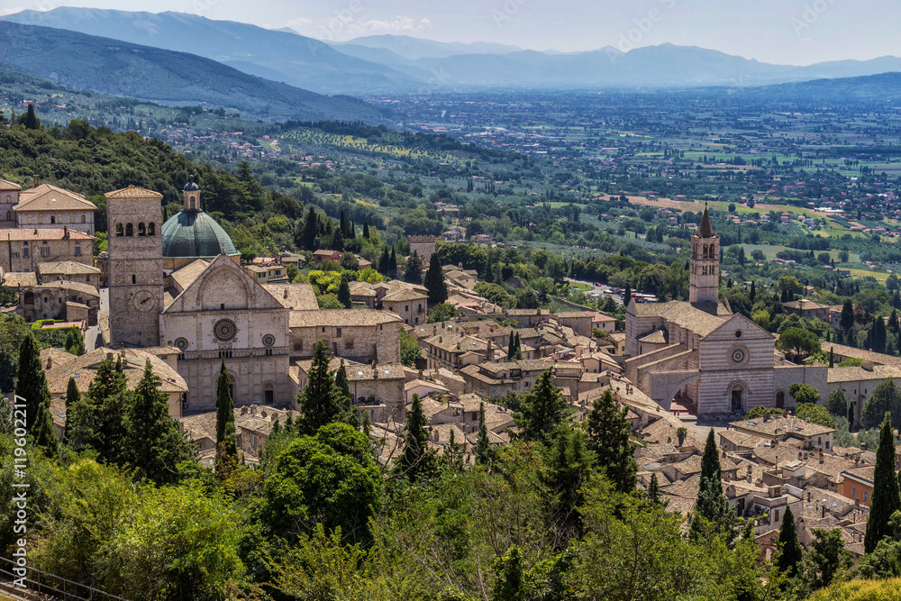 Panoramic view of Assisi, italian medieval town