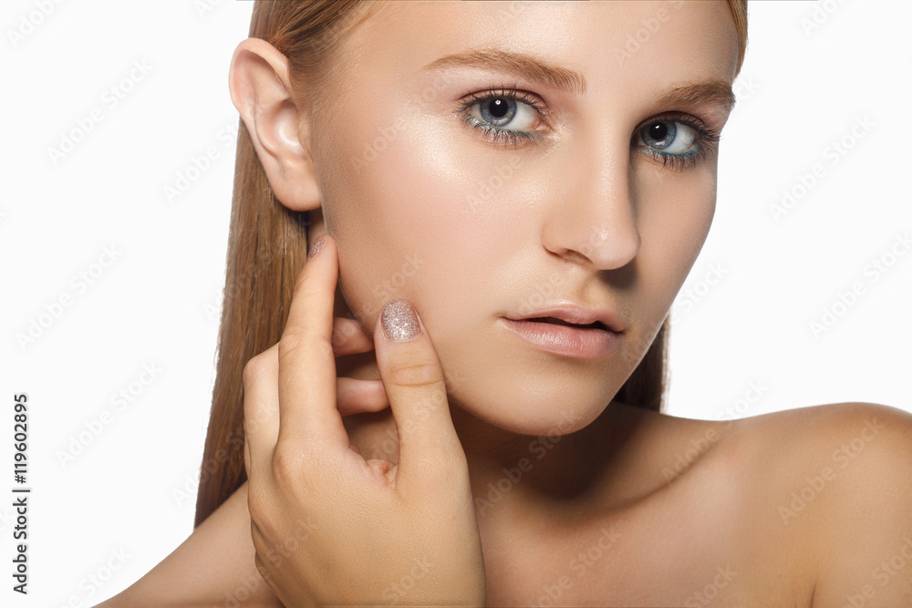 Spa Woman. Beautiful Girl After Bath Touching Her Face. Perfect Spa Woman. Beautiful Girl After Bath Touching Her Face. Perfect