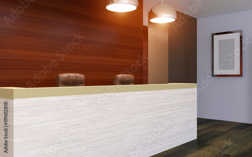 The reception of the hotel. Receptionist. 3D rendering