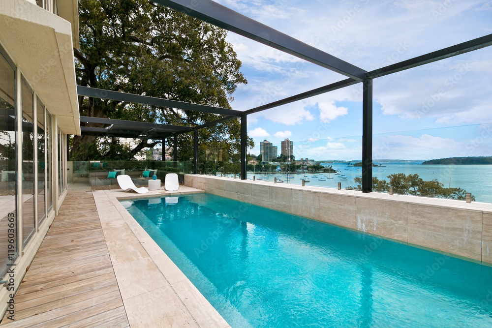 Fototapeta premium beautiful house with swimming pool in the yard