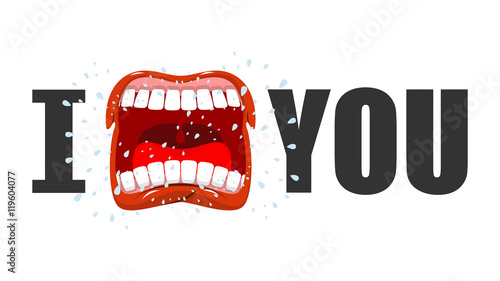 I hate you. shout symbol of hatred and antipathy. Open mouth. Fl