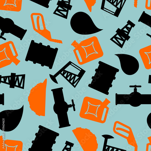 Oil production seamless pattern. petroleum industry symbols back