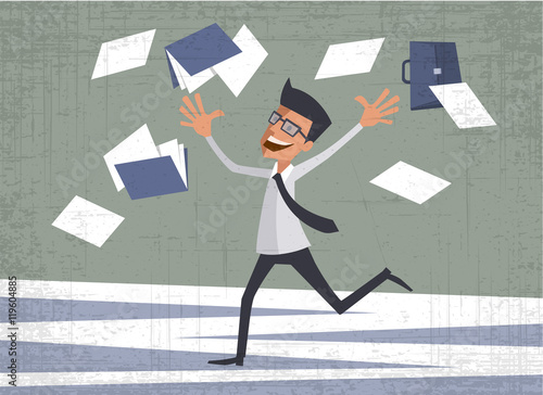 Young businessman jumping happy