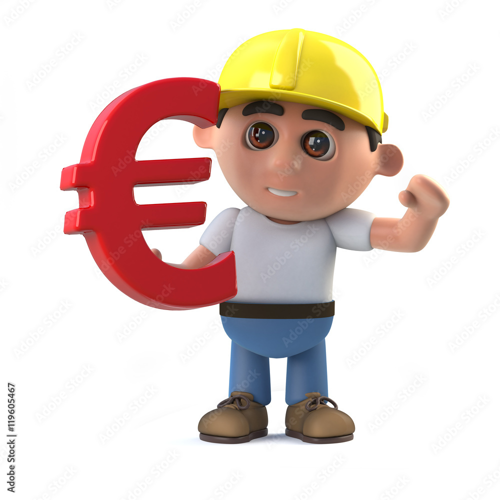 3d Construction worker as a Euro currency symbol 3d Construction worker as a Euro currency symbol