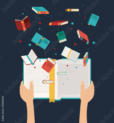 book open set hand read library literature learning knowledge icon. Colorful design. Vector illustration