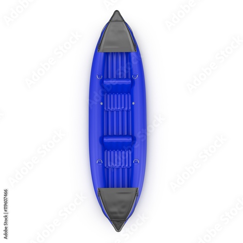 Inflatable blue kayak isolated on white 3D Illustration